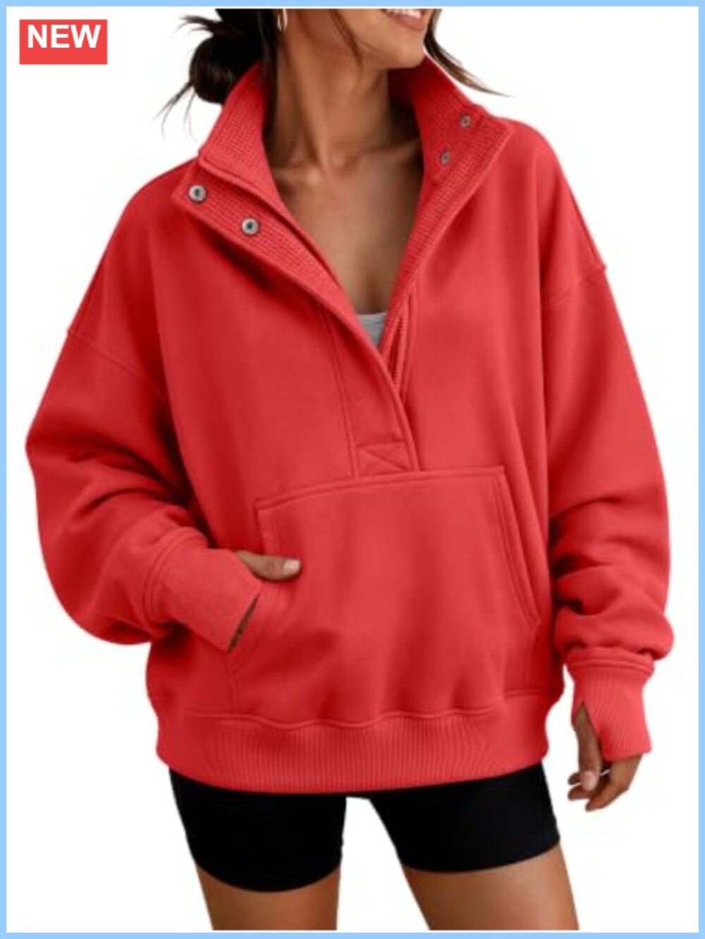Oversized Quarter Zip Mock Neck Sweatshirt Cotton Poly Relaxed Pullover
